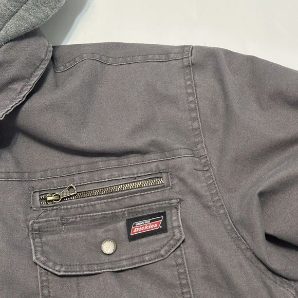 Dickies Men's Fleece Hooded Duck Shirt Jacket Size Large Grey - Picture 4 of 12
